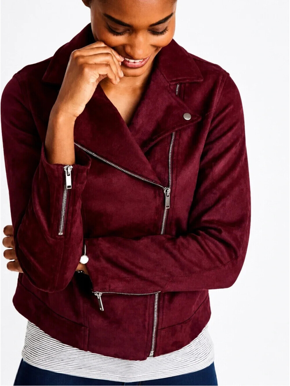 Old Navy Women's Size 3X NWT Burgundy Faux Suede Moto Biker Jacket Pockets